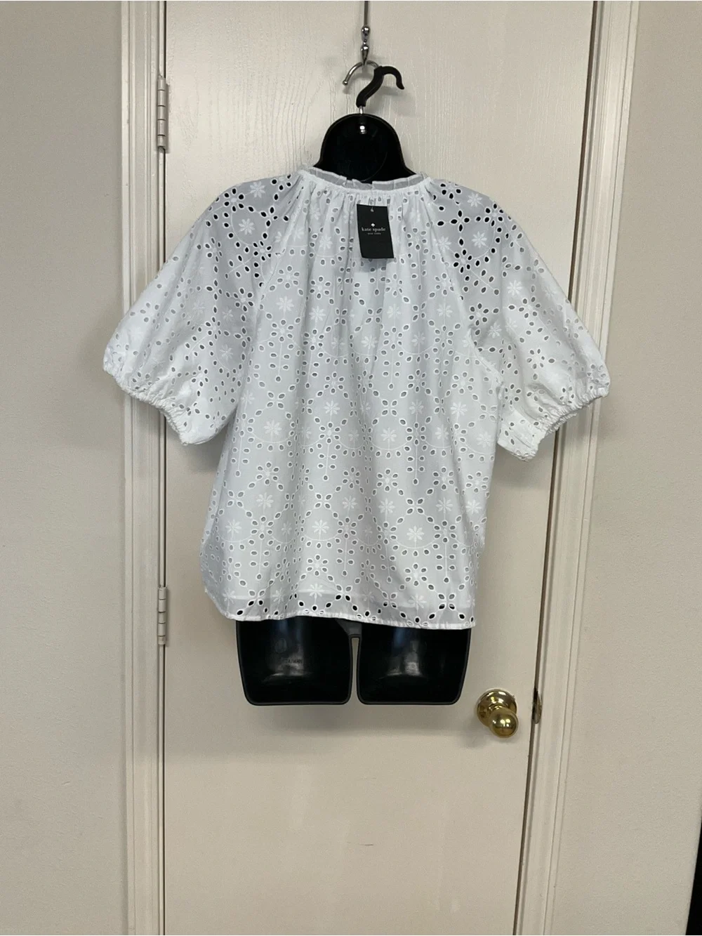 kate spade White Eyelet Button Down Front Puff Sleeve Blouse